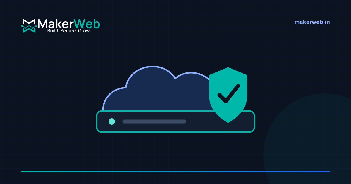 Secure cloud and managed server illustration in MakerWeb brand colours