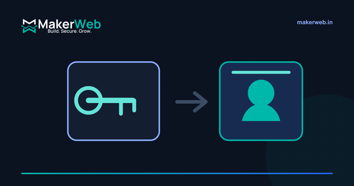Credential key moving through controlled access in MakerWeb brand colours