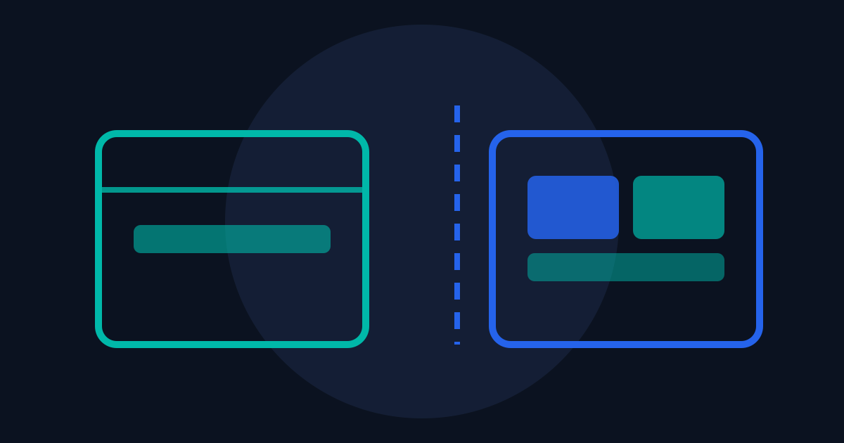 Website versus application split illustration in MakerWeb brand colours