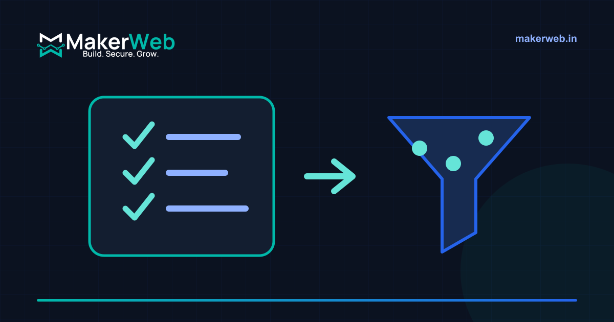 Test checklist filtering into priority automation paths in MakerWeb brand colours