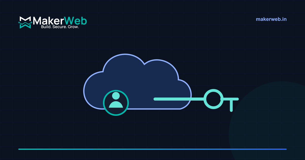 Cloud account key and ownership handover illustration in MakerWeb brand colours